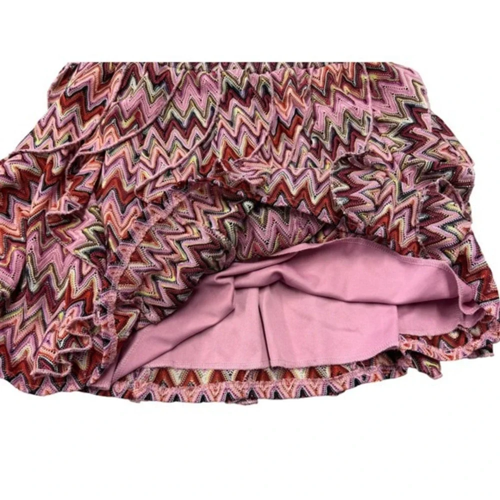 Vanity Y2K Festival Boho Medium‎ Barbiecore Pink Multicolor Tiered Mini Skirt